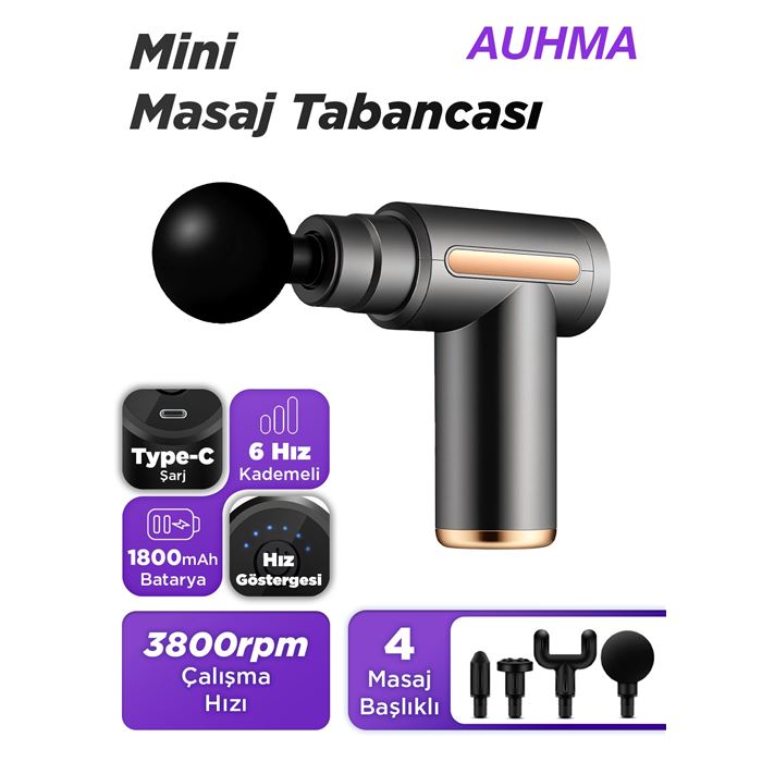 Auhma AMG6 Masaj Tabancası – 6 Kademeli, Derin Doku Masajı, Yüksek Tork Motor