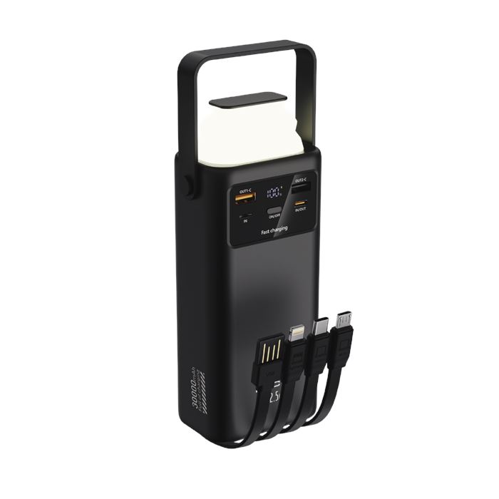 ACL PW-112 22.5W Outdoor Hızlı Şarj Powerbank Siyah – 30.000mAh Kapasite, Çoklu USB Çıkış, Dahili Kablolar, LED Ekran & Kamp Lambası