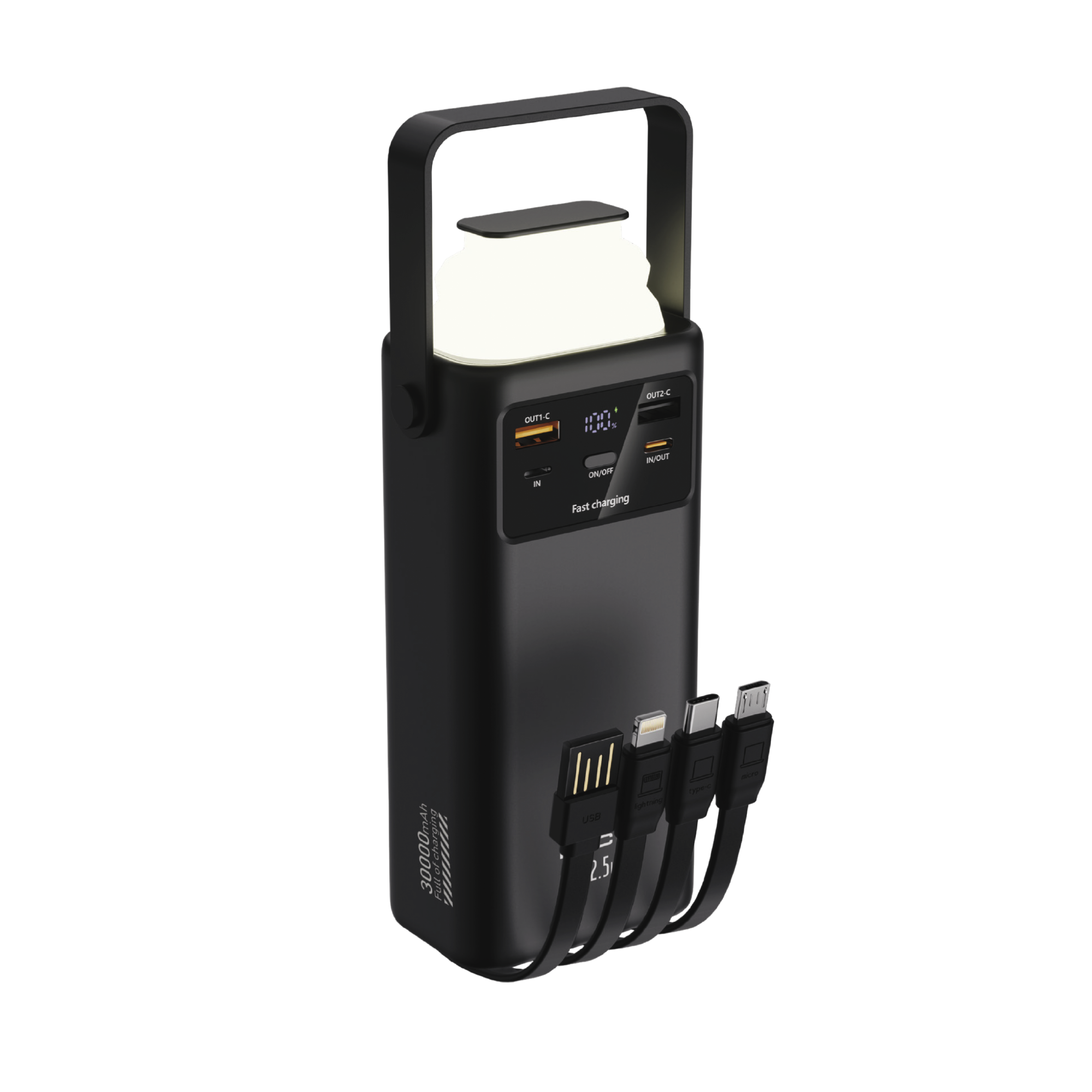 ACL PW-112 22.5W Outdoor Hızlı Şarj Powerbank Siyah – 30.000mAh Kapasite, Çoklu USB Çıkış, Dahili Kablolar, LED Ekran & Kamp Lambası