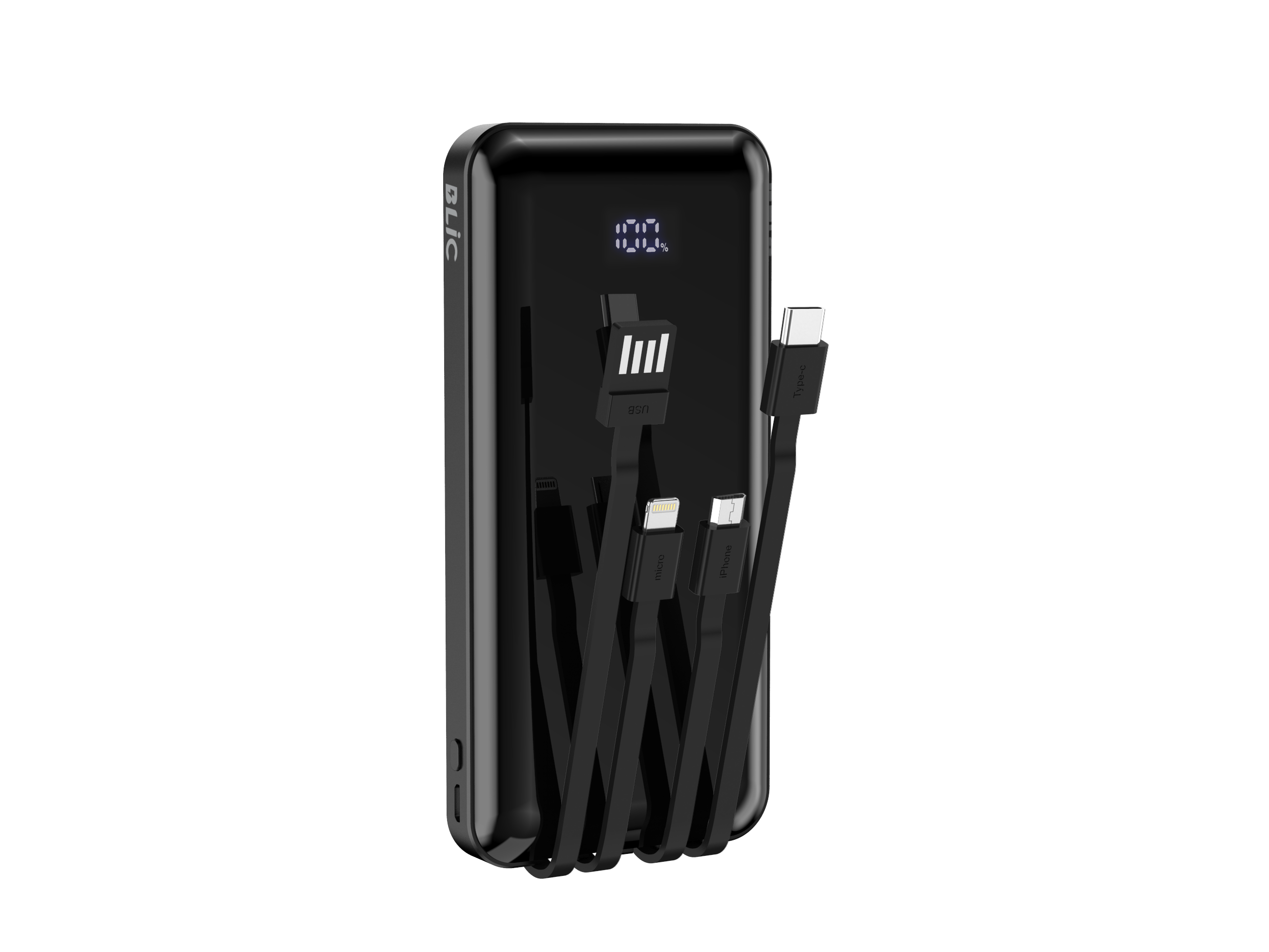 BLIC BPB3 10.000mAh LCD Ekranlı Powerbank | 3in1 Dahili Kablolu, 2.1A, USB-A & USB-C Girişli