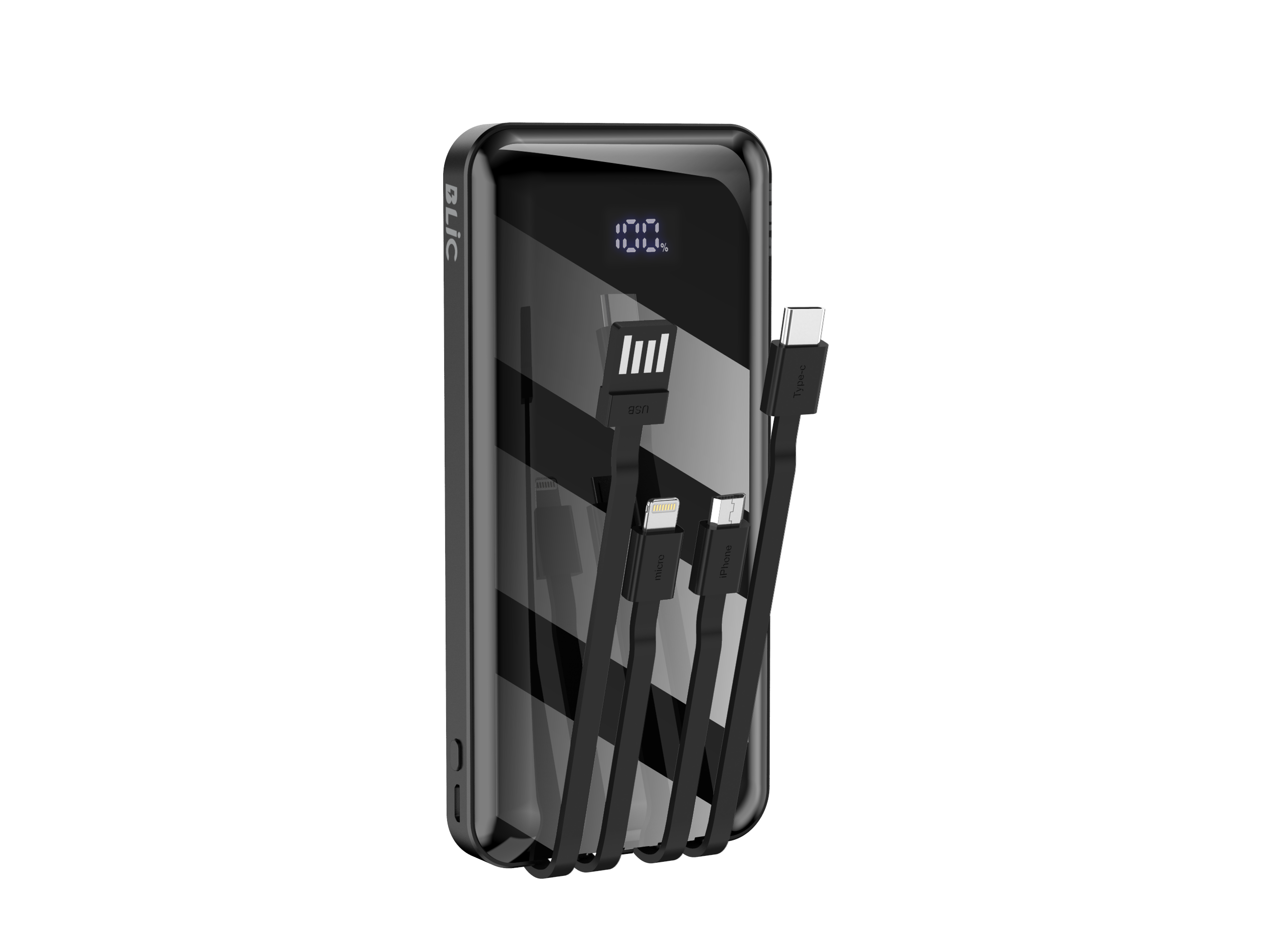 BLIC BPB3 10.000mAh LCD Ekranlı Powerbank | 3in1 Dahili Kablolu, 2.1A, USB-A & USB-C Girişli