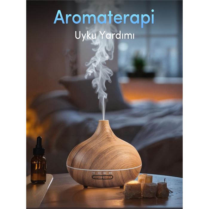 Auhma 500ml Ahşap Görünümlü Aromaterapi Hava Nemlendirici - 7 Renkli LED, Sessiz Çalışma, BPA İçermez