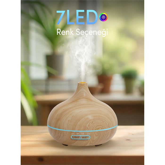 Auhma 500ml Ahşap Görünümlü Aromaterapi Hava Nemlendirici - 7 Renkli LED, Sessiz Çalışma, BPA İçermez