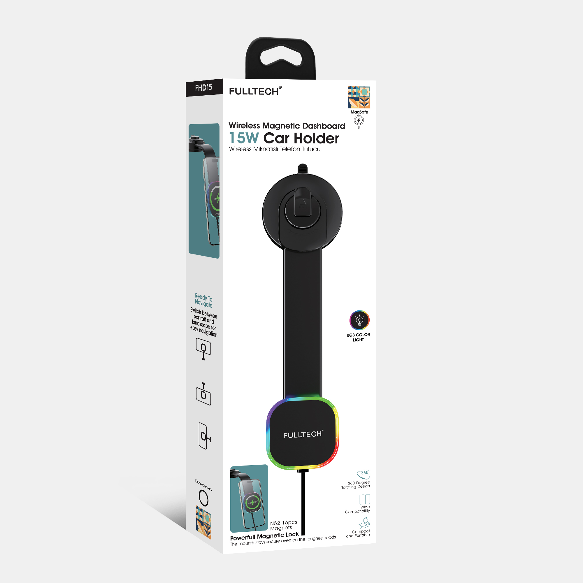 Fulltech FHD15 15W Magsafe Kablosuz Mıknatıslı Araç Telefon Tutucu