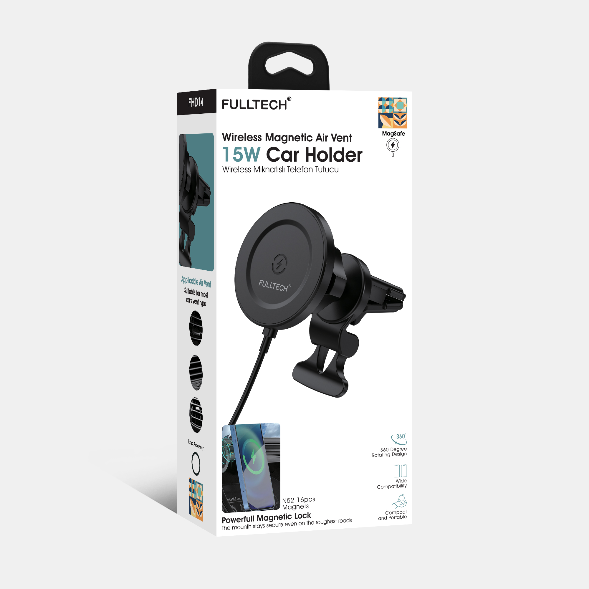 Fulltech FHD14 15W Kablosuz Mıknatıslı Araç İçi Telefon Tutucu