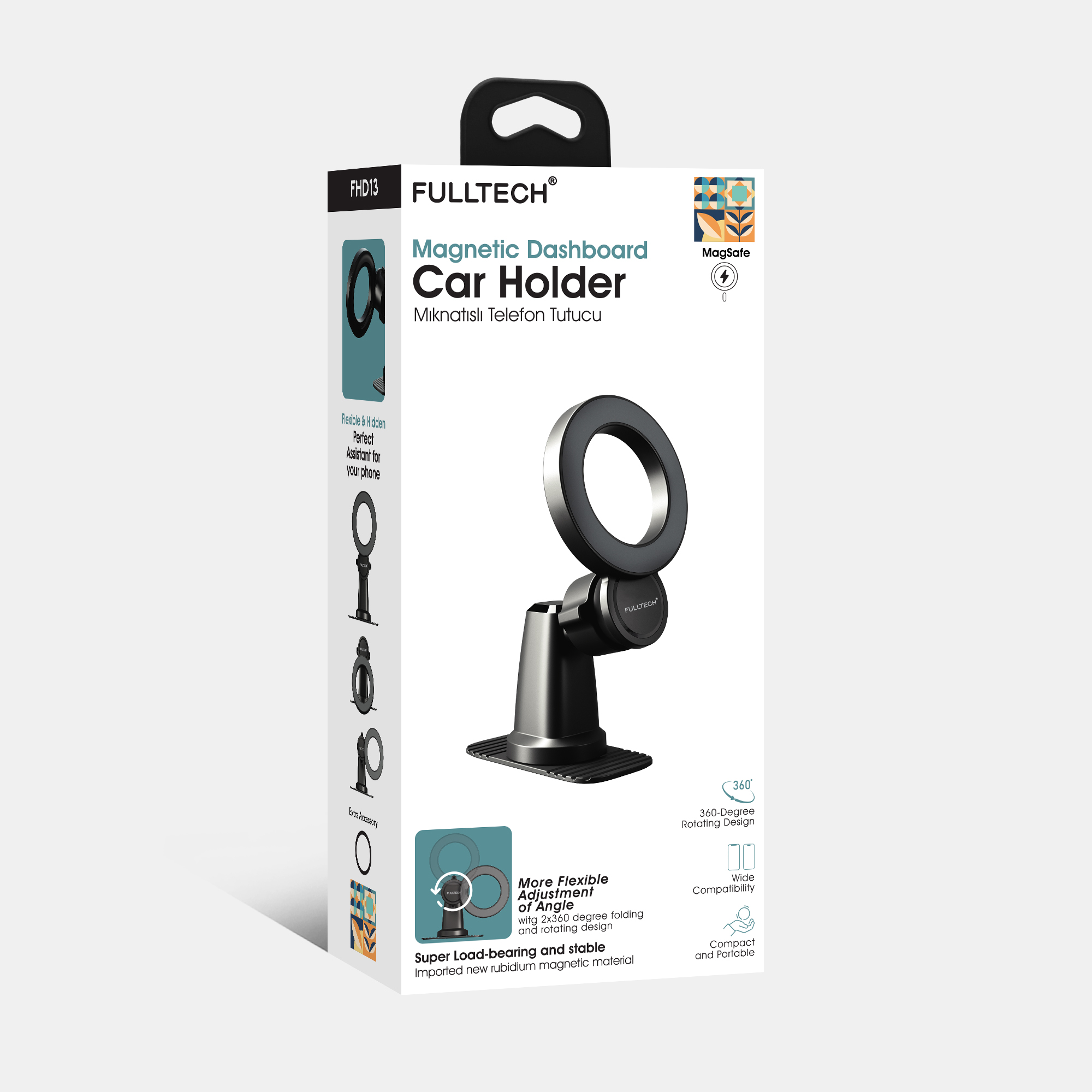 Fulltech FHD13 Magsafe Uyumlu 360° Döner Mıknatıslı Araç İçi Telefon Tutucu