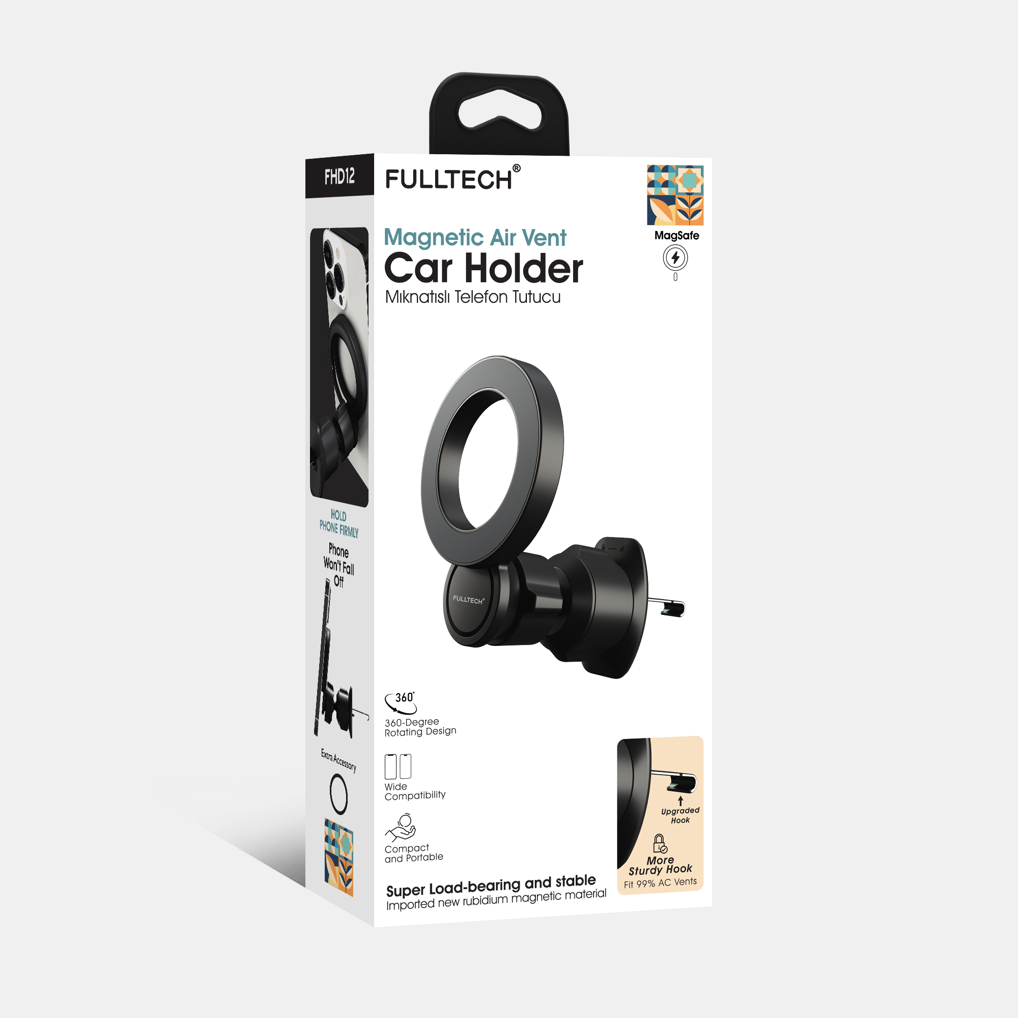 Fulltech FHD12 Magsafe Uyumlu 360° Döner Mıknatıslı Araç İçi Telefon Tutucu