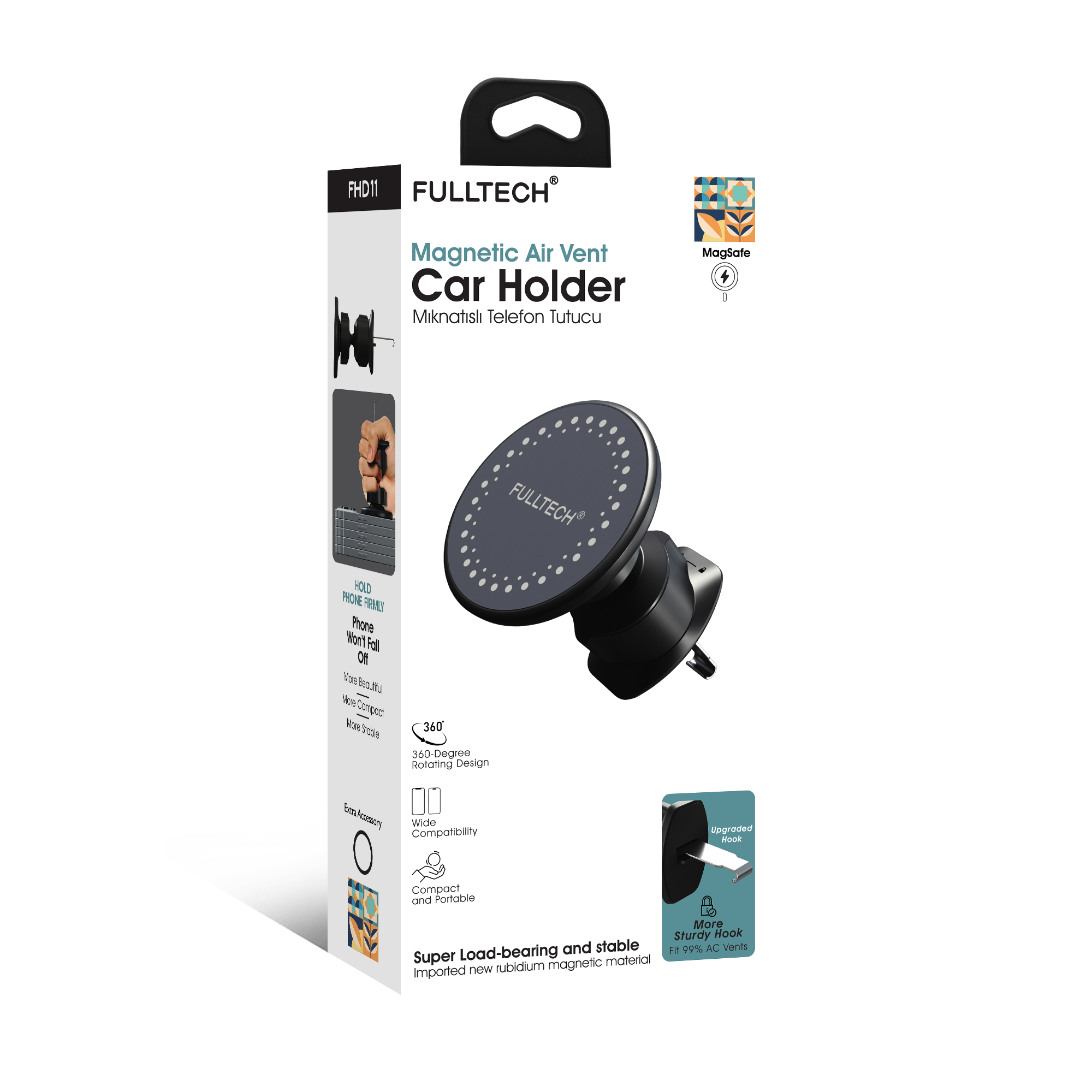 Fulltech FHD11 Magsafe Uyumlu 360° Dönen Mıknatıslı Araç Telefon Tutucu