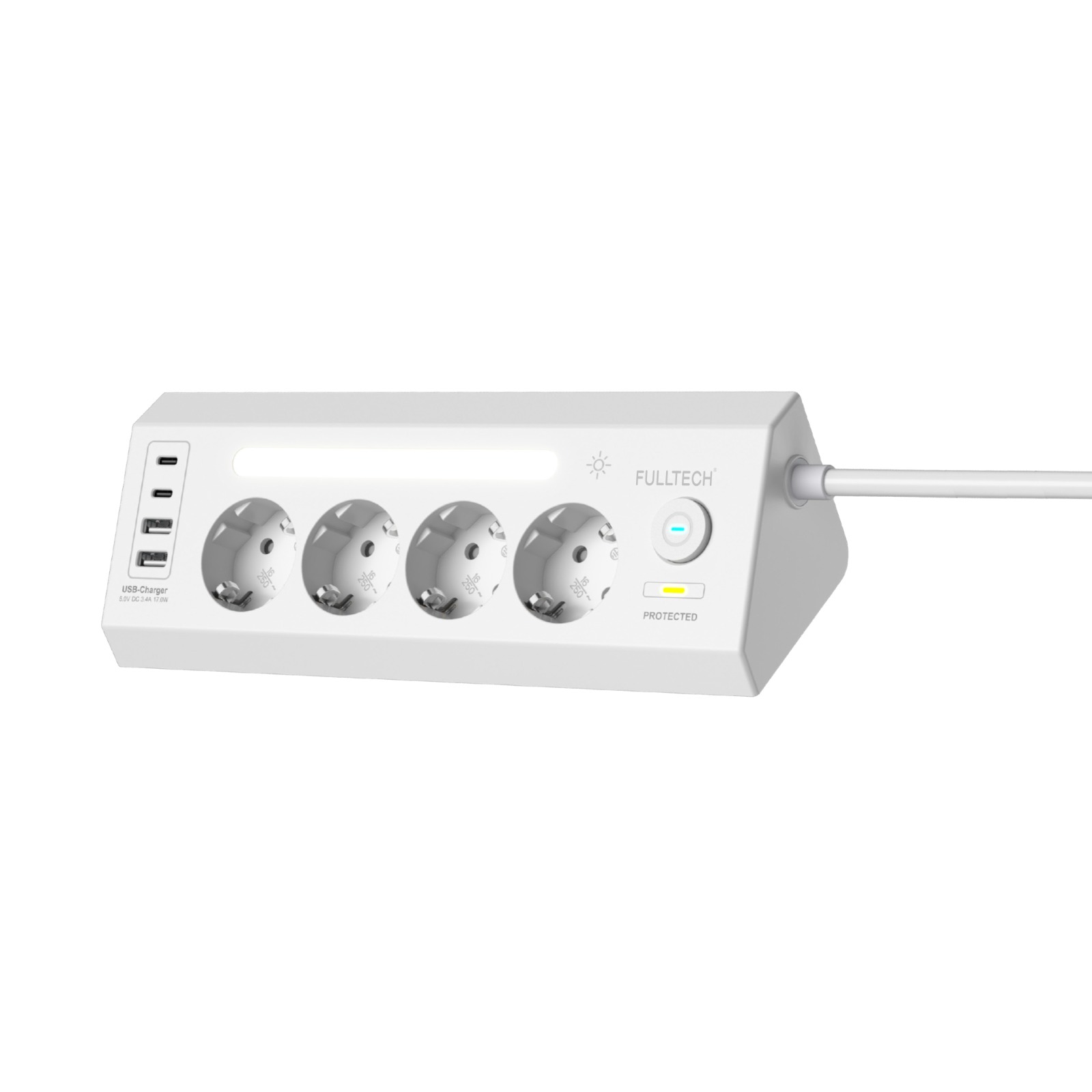 Fulltech FTR-22 Gece Lambalı Akım Korumalı Çoklu Priz - Beyaz