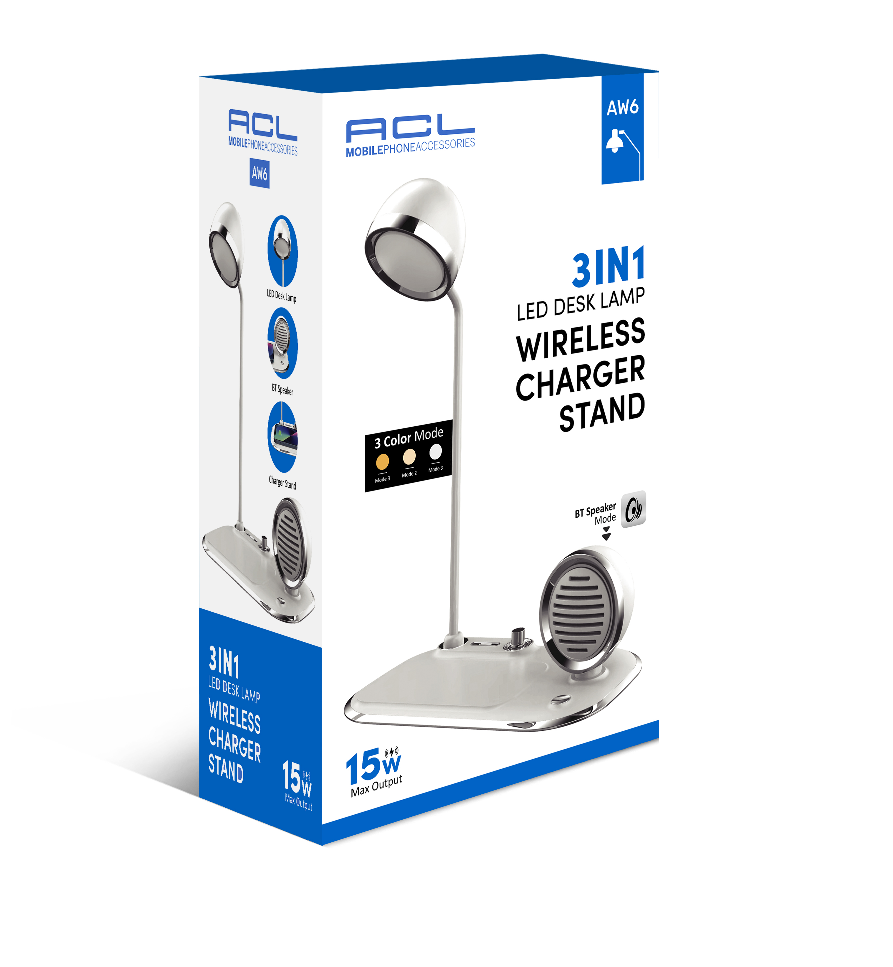 ACL AW6 3'ü 1 Arada Kablosuz Şarj Standı | Masa Lambası & Bluetooth Hoparlör | 15W Hızlı Şarj