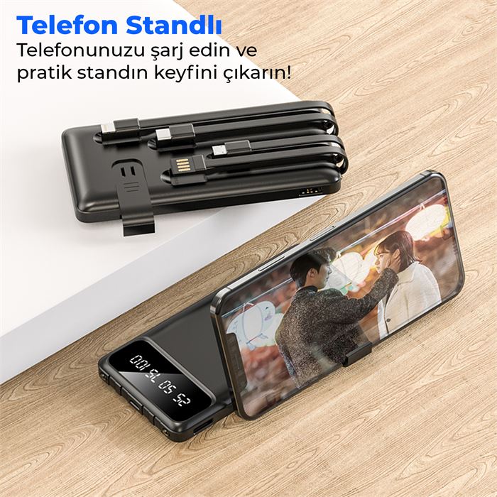 ACL PW-82 10.000mAh Powerbank Siyah | Çoklu Şarj Kablolu, Hızlı & Taşınabilir Şarj Cihazı