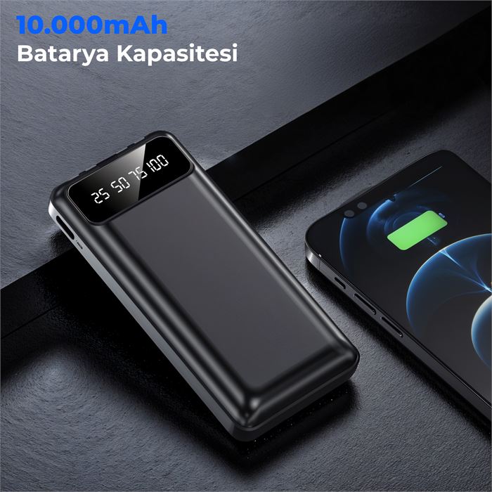 ACL PW-82 10.000mAh Powerbank Siyah | Çoklu Şarj Kablolu, Hızlı & Taşınabilir Şarj Cihazı
