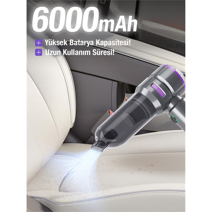 Auhma AHV-01 Kablosuz Güçlü Araç Süpürgesi ve Hava Üfleyici | 16000PA Vakum Gücü | 3 Kademeli Hız | 9 Parça Aksesuar