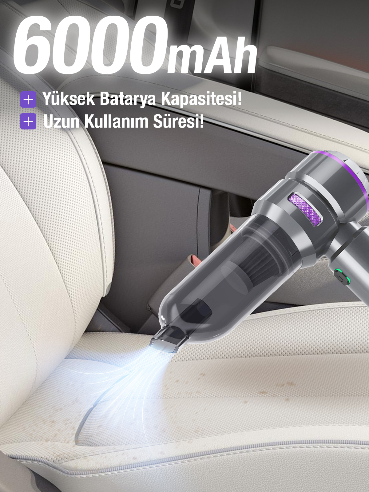 Auhma AHV-01 Kablosuz Güçlü Araç Süpürgesi ve Hava Üfleyici | 16000PA Vakum Gücü | 3 Kademeli Hız | 9 Parça Aksesuar