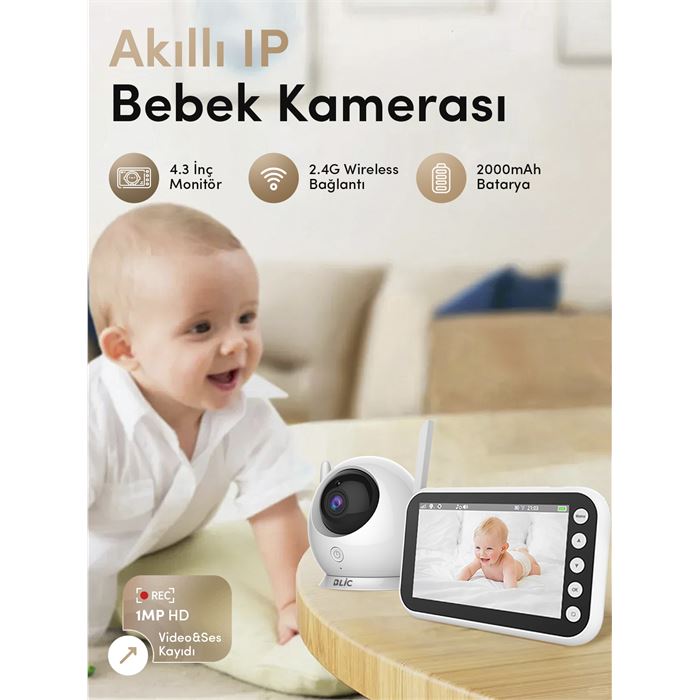 Blic BLM-34 4.3” Ekranlı Kablosuz IP Bebek Kamerası - Gece Görüşü, İki Yönlü Ses, Lullaby, Sıcaklık Sensörü