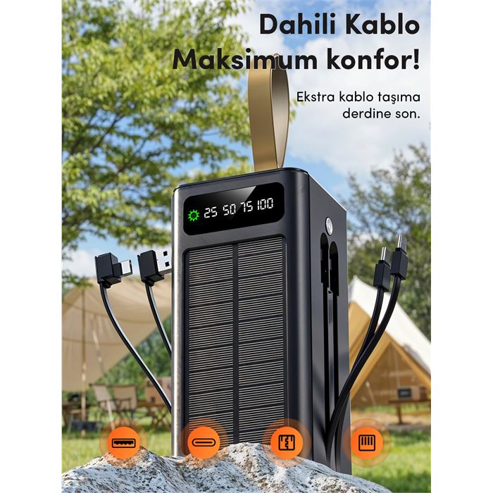 Linkage LKP-47 50000mAh Solar Powerbank | Güneş Enerjili Taşınabilir Şarj Aleti | LCD Ekranlı, Çoklu Giriş & Çıkışlı, Kamp Işıklı