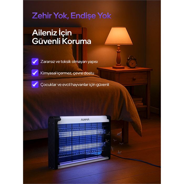 Auhma AQM01 Çift Ampullü Elektrikli Sineklik | Sivrisinek Kovucu & Yakalama Cihazı | 30 m² Etki Alanı | Dış Mekan Kullanımı