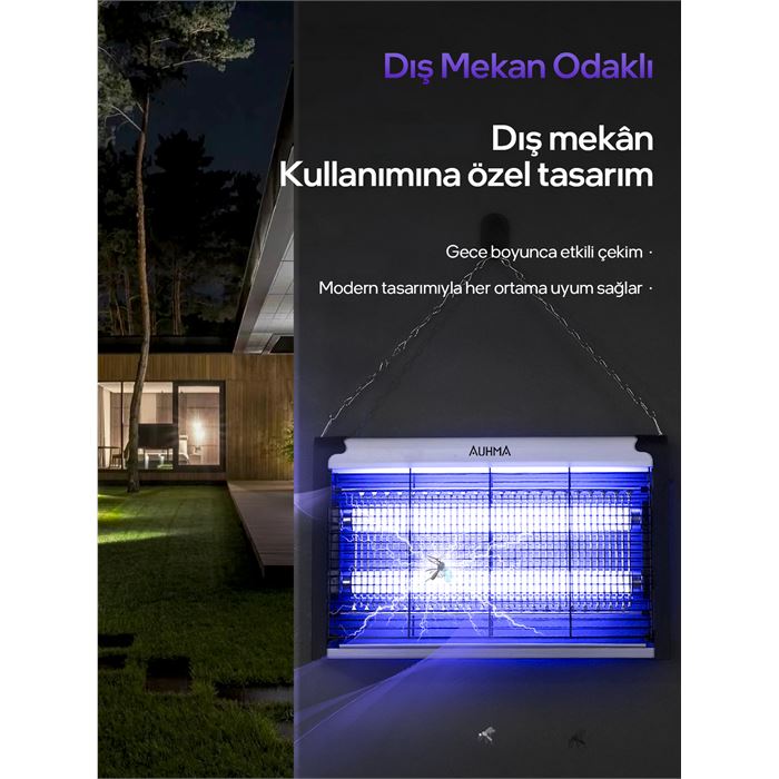 Auhma AQM01 Çift Ampullü Elektrikli Sineklik | Sivrisinek Kovucu & Yakalama Cihazı | 30 m² Etki Alanı | Dış Mekan Kullanımı