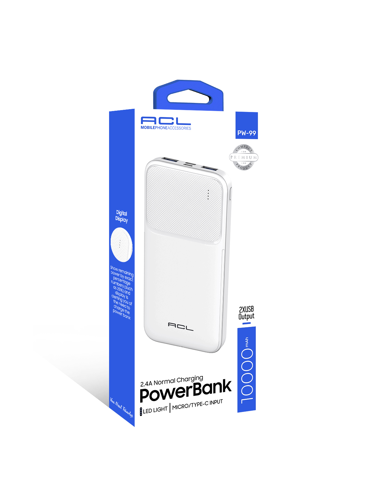 ACL PW-99 10000mAh Powerbank Beyaz | LED Göstergeli, Çift USB & Type-C Çıkışlı, Akıllı Güvenlik Sistemli Taşınabilir Şarj Cihazı