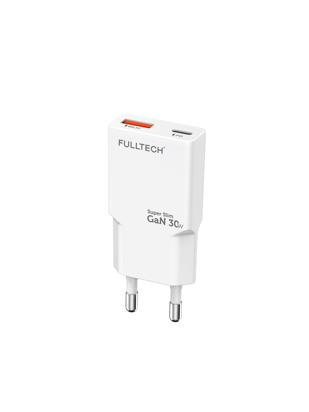 Fulltech FC71 30W GaN Süper İnce Hızlı Şarj Adaptörü | 1x USB-A + 1x USB-C | PD 30W & QC 3.0 Destekli Seyahat Tipi Şarj Cihazı