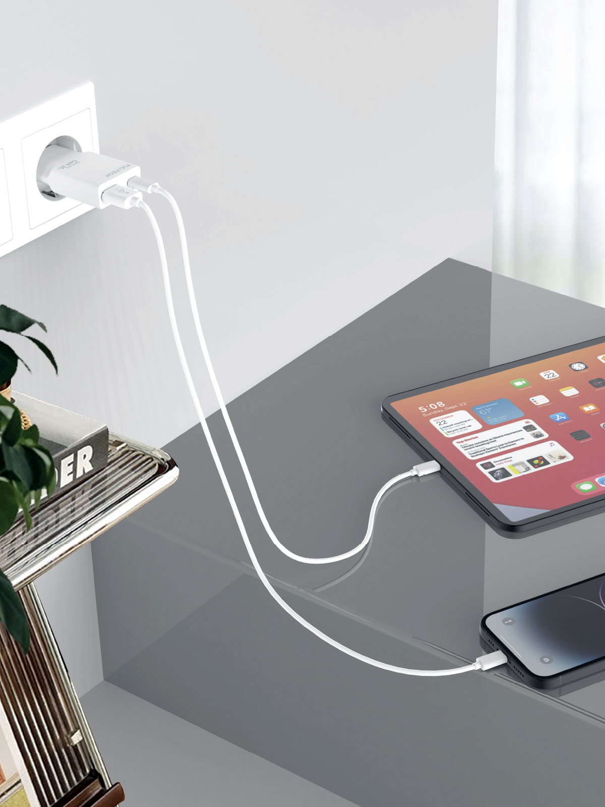 Fulltech FC71 30W GaN Süper İnce Hızlı Şarj Adaptörü | 1x USB-A + 1x USB-C | PD 30W & QC 3.0 Destekli Seyahat Tipi Şarj Cihazı