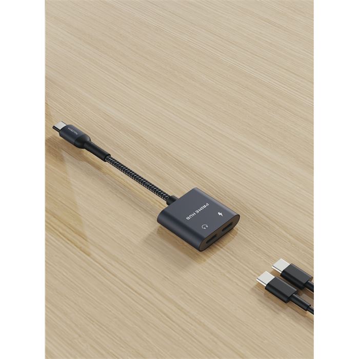 Fulltech FH10 2'si 1 Arada USB-C HUB | PD 60W Hızlı Şarj & Ses Aktarımı | Çift USB-C Girişli | Örgü Kablolu Taşınabilir Çoklayıcı