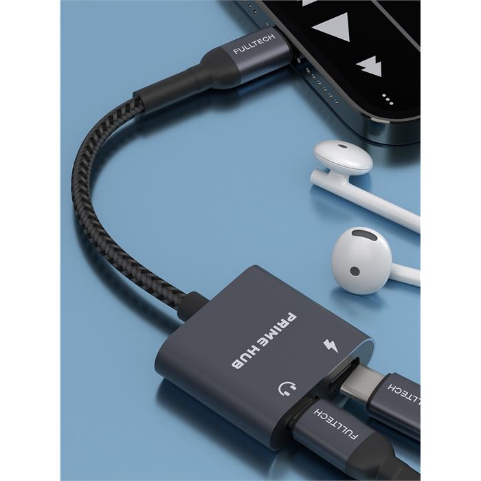 Fulltech FH10 2'si 1 Arada USB-C HUB | PD 60W Hızlı Şarj & Ses Aktarımı | Çift USB-C Girişli | Örgü Kablolu Taşınabilir Çoklayıcı