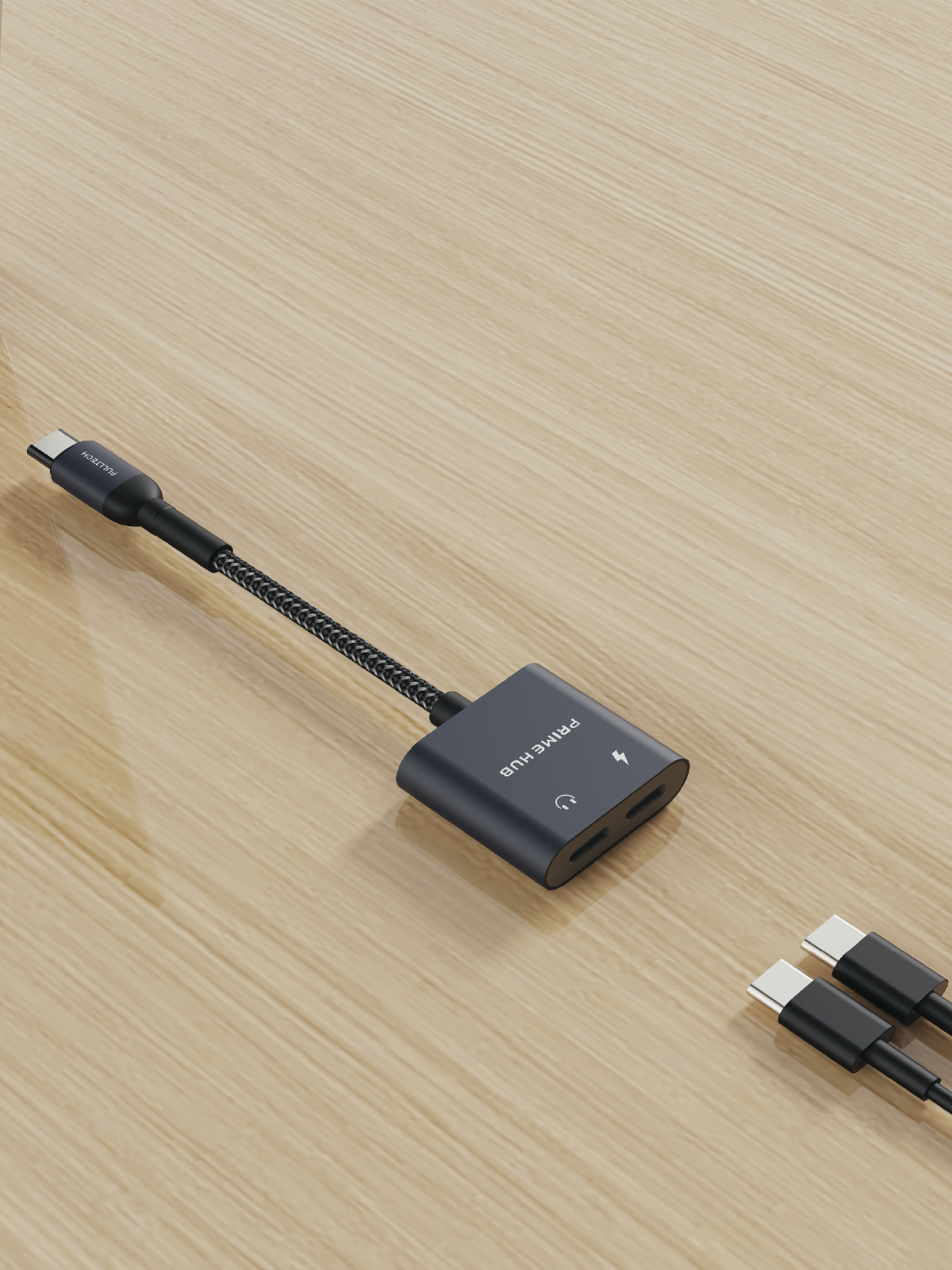 Fulltech FH10 2'si 1 Arada USB-C HUB | PD 60W Hızlı Şarj & Ses Aktarımı | Çift USB-C Girişli | Örgü Kablolu Taşınabilir Çoklayıcı