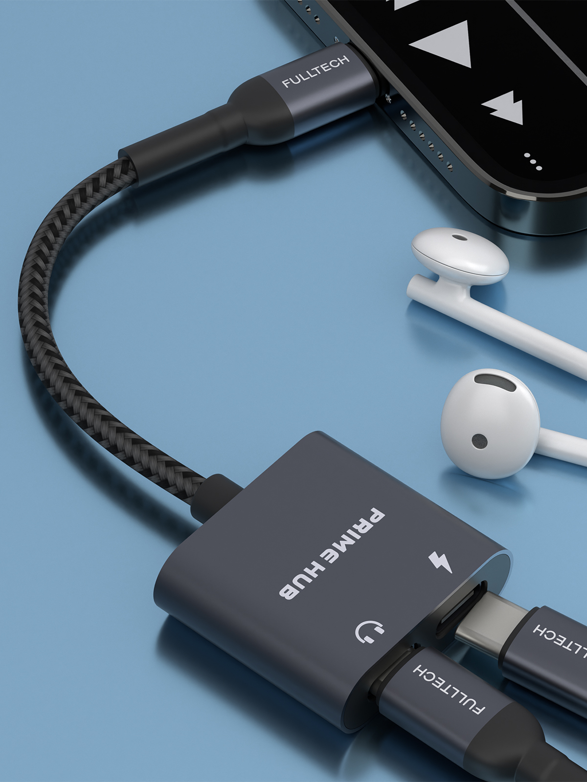 Fulltech FH10 2'si 1 Arada USB-C HUB | PD 60W Hızlı Şarj & Ses Aktarımı | Çift USB-C Girişli | Örgü Kablolu Taşınabilir Çoklayıcı