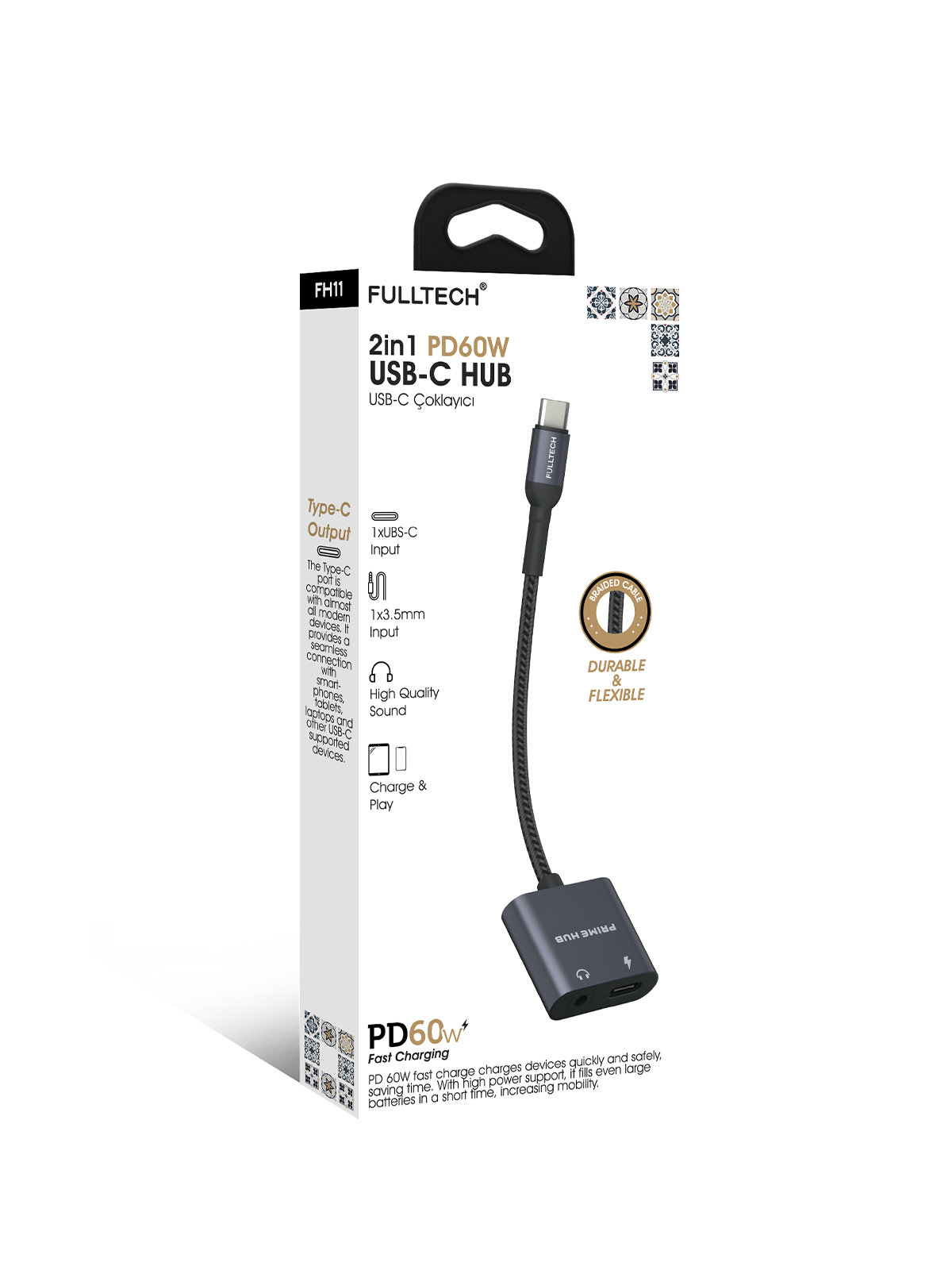 Fulltech FH11 2in1 PD 60W USB-C Çoklayıcı | Hızlı Şarj + 3.5mm Ses Girişi Destekli Taşınabilir USB-C HUB