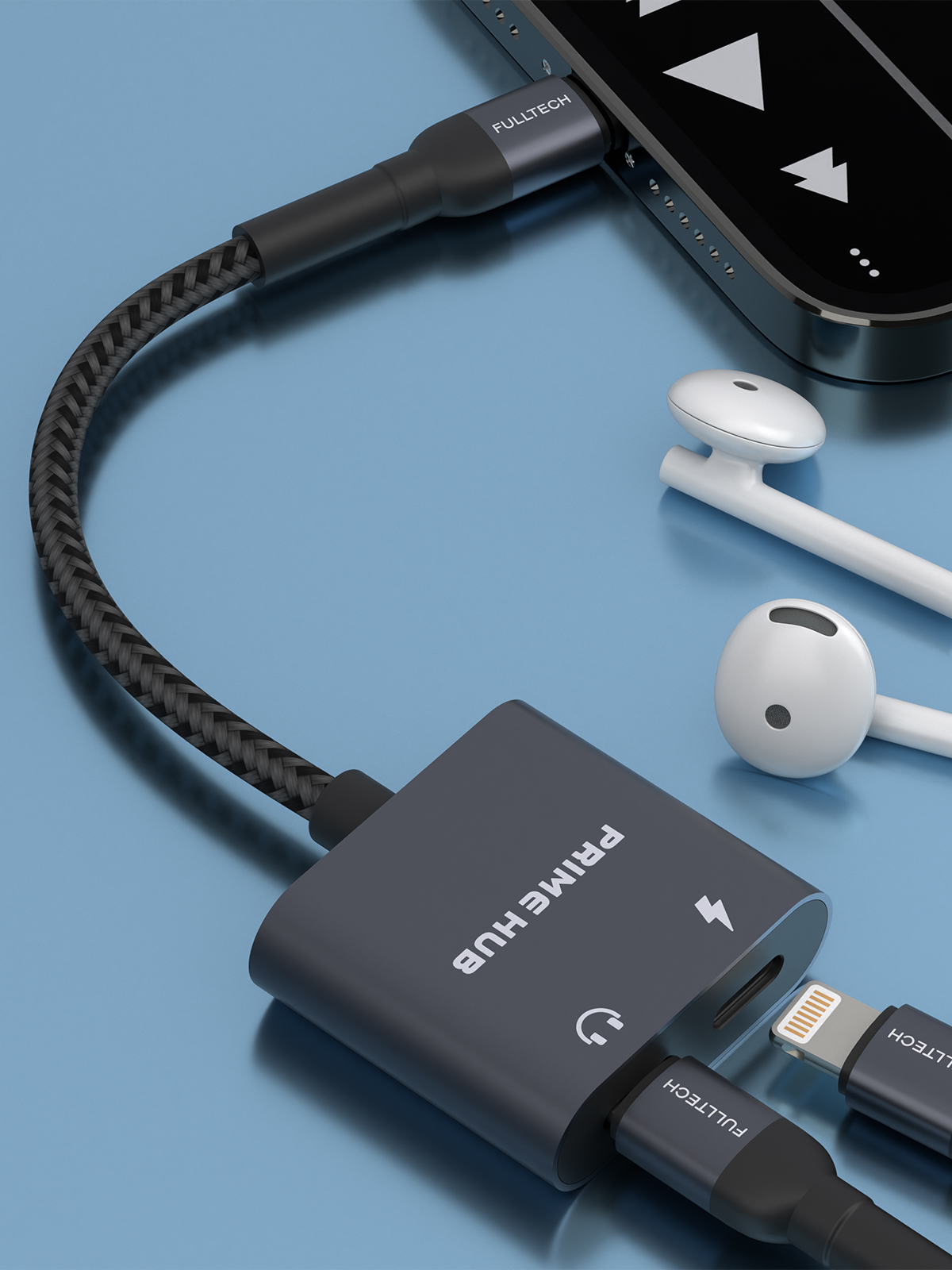 Fulltech FH12 12W 2in1 Lightning Çoklayıcı Hub - Çift Lightning Girişli, Hızlı Şarj ve Ses Aktarımlı