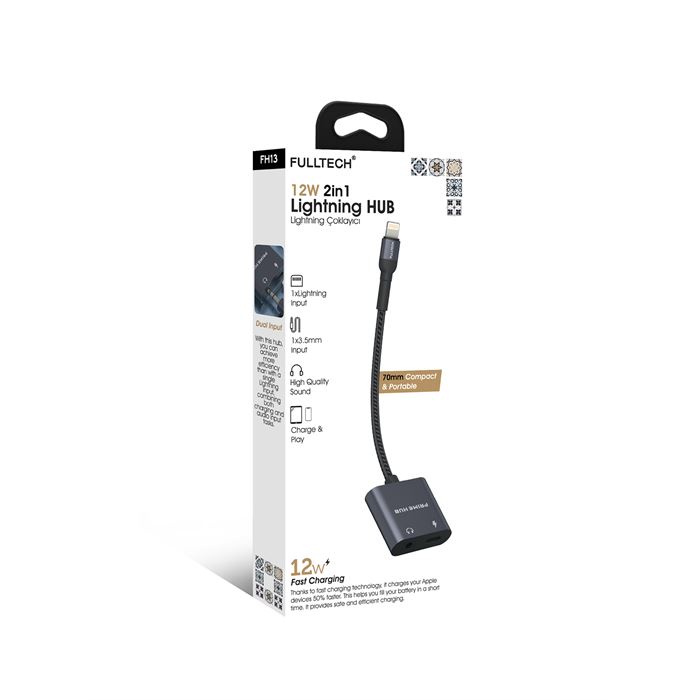Fulltech FH13 2in1 Lightning HUB Lightning Çoklayıcı - 12W Hızlı Şarj ve Kulaklık Desteği 