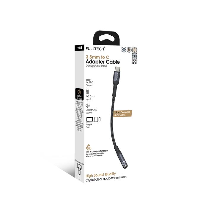 Fulltech FH15 Type-C to 3.5mm AUX Dönüştürücü Ses Kablosu - 12 cm