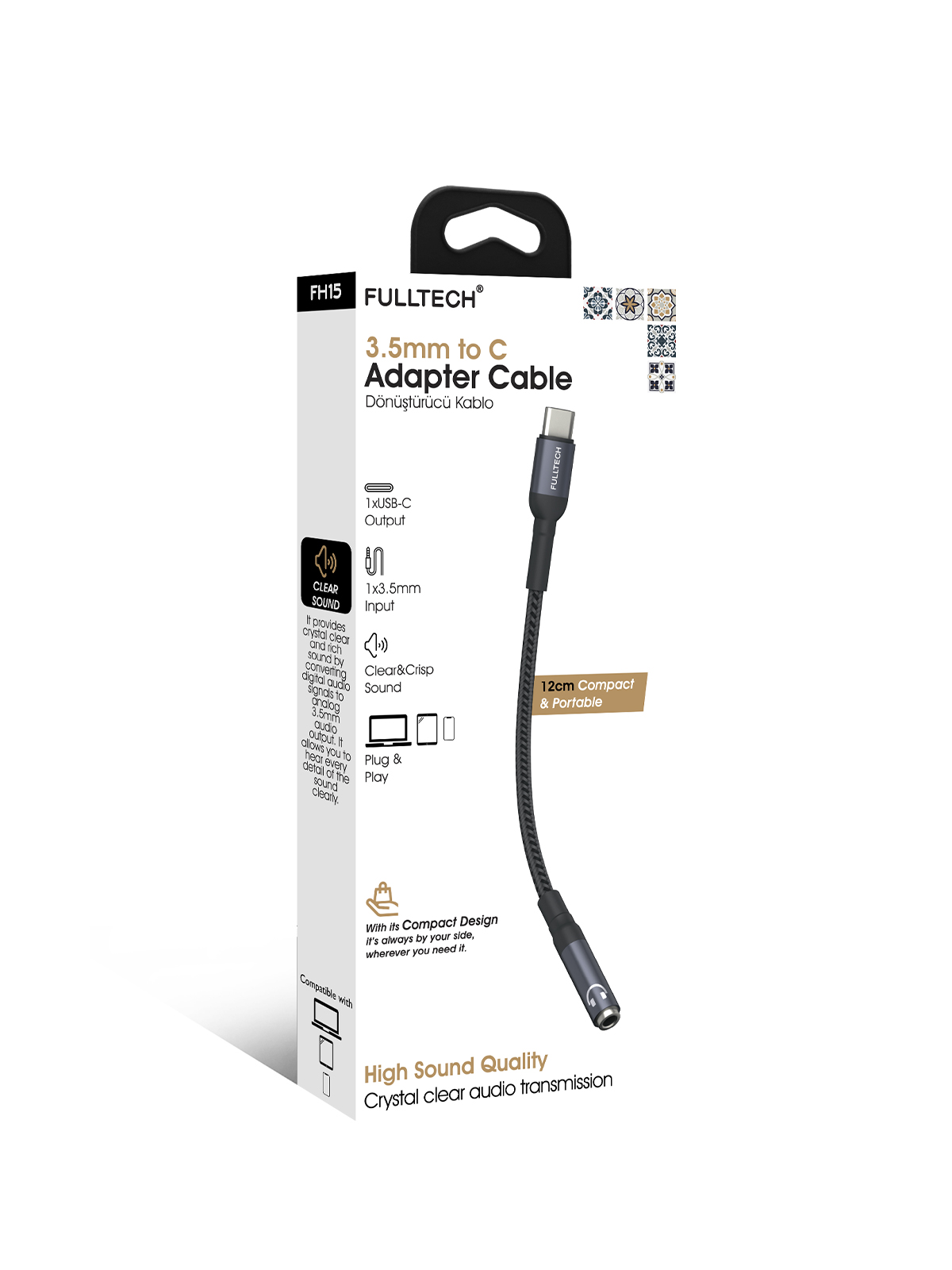 Fulltech FH15 Type-C to 3.5mm AUX Dönüştürücü Ses Kablosu - 12 cm