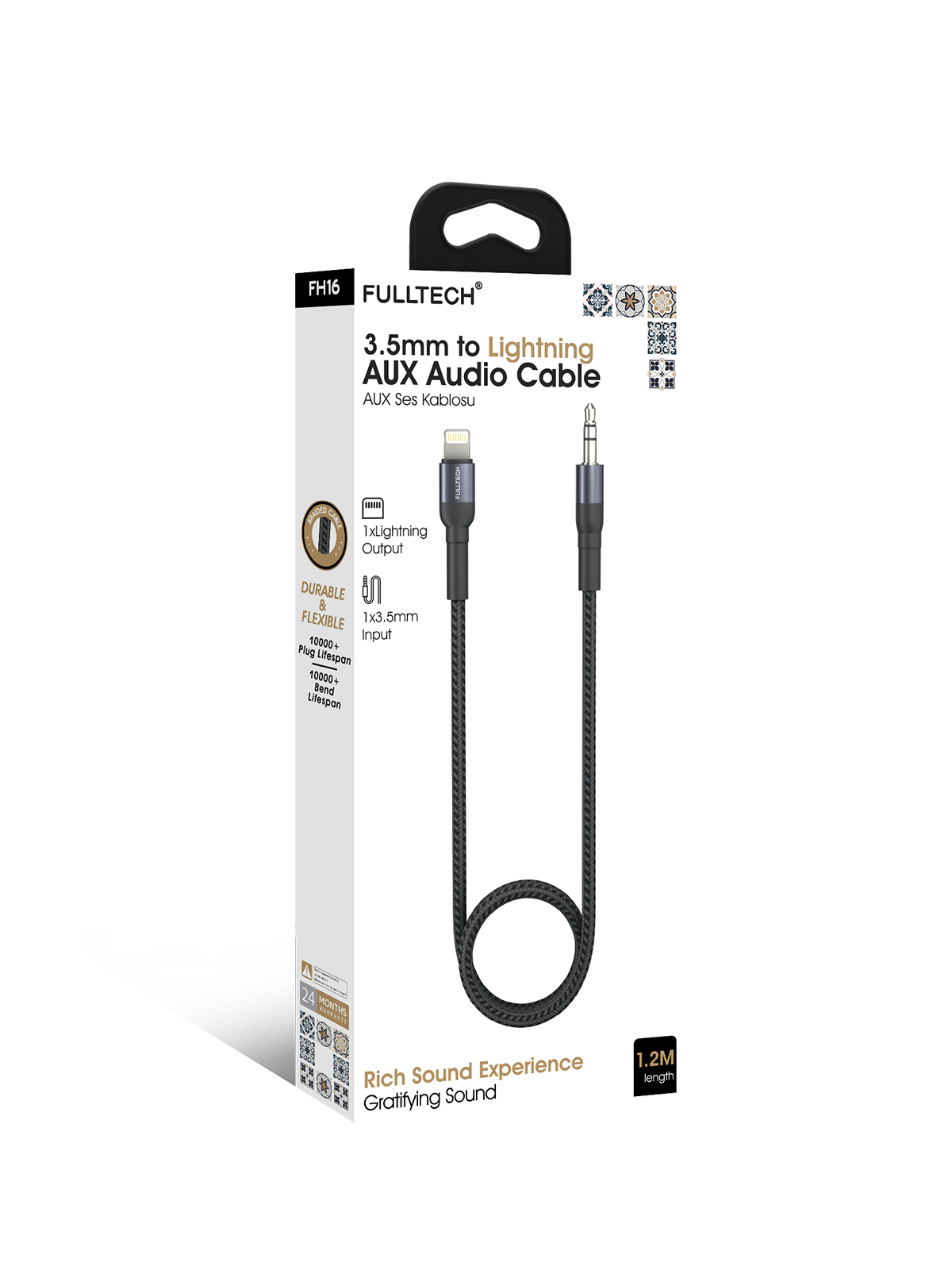 Fulltech FH16 Lightning to 3.5mm AUX Ses Kablosu 1.2 Metre – Dayanıklı ve Esnek Tasarım