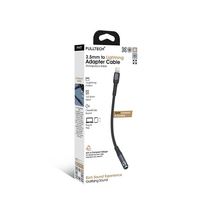 Fulltech FH17 3.5mm to Lightning Dönüştürücü Kablo | iPhone Uyumlu AUX Adaptör