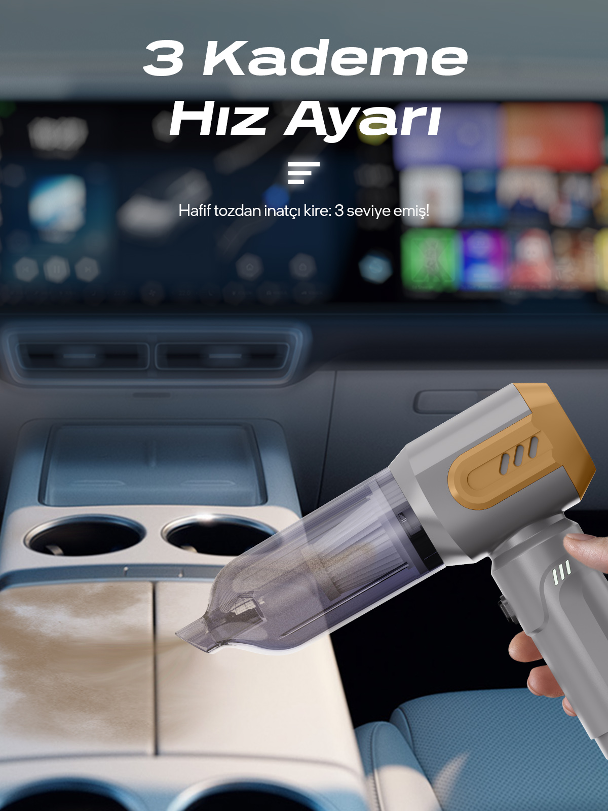 7GO AHV-14 2'si 1 Arada Kablosuz Araç İçi Süpürge Turuncu | 18000PA Güçlü Vakum + Üfleme | Cam Kırıcı & Kemer Kesici Acil Durum Özellikli