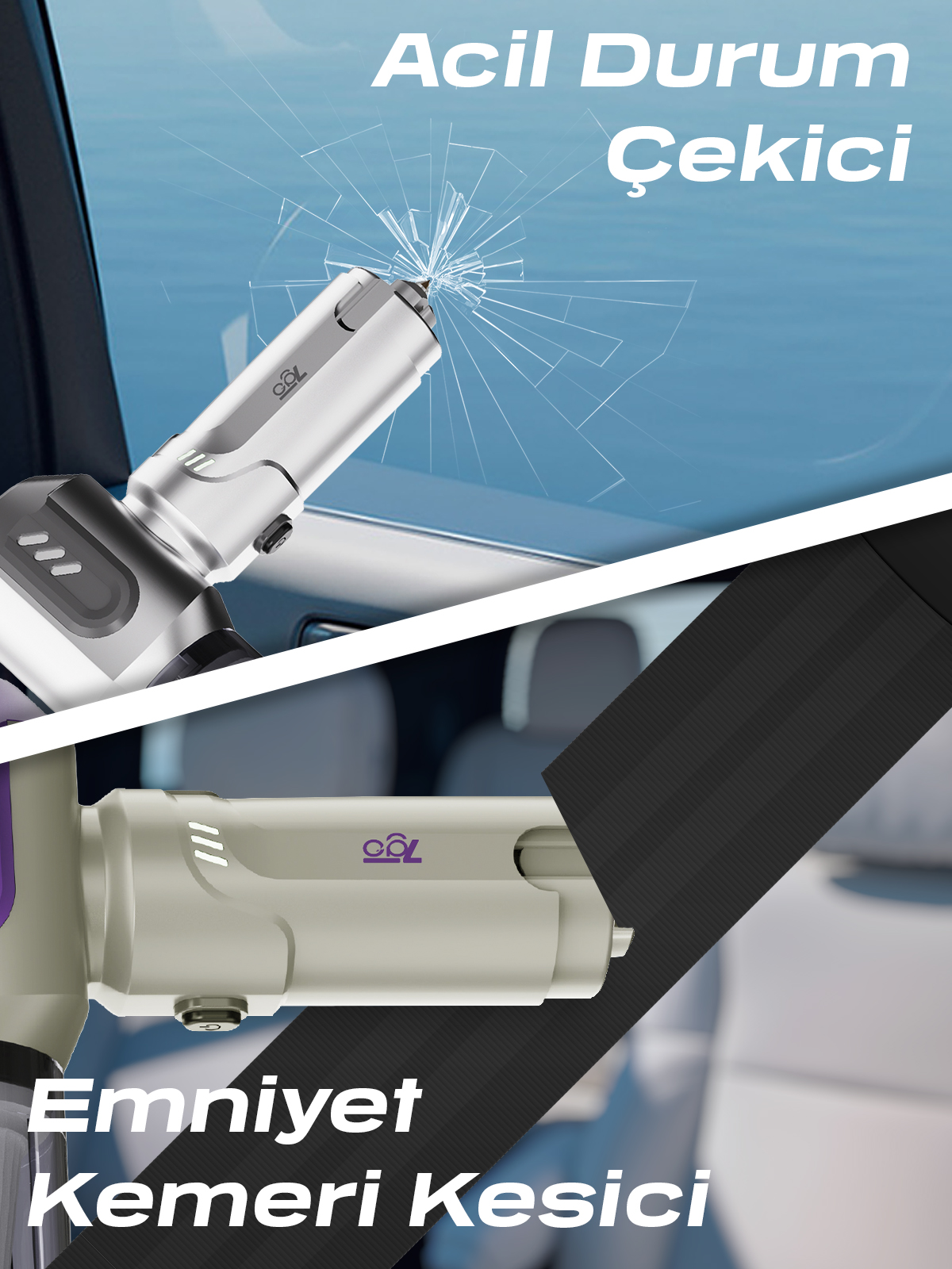 7GO AHV-14 2'si 1 Arada Kablosuz Araç İçi Süpürge Turuncu | 18000PA Güçlü Vakum + Üfleme | Cam Kırıcı & Kemer Kesici Acil Durum Özellikli