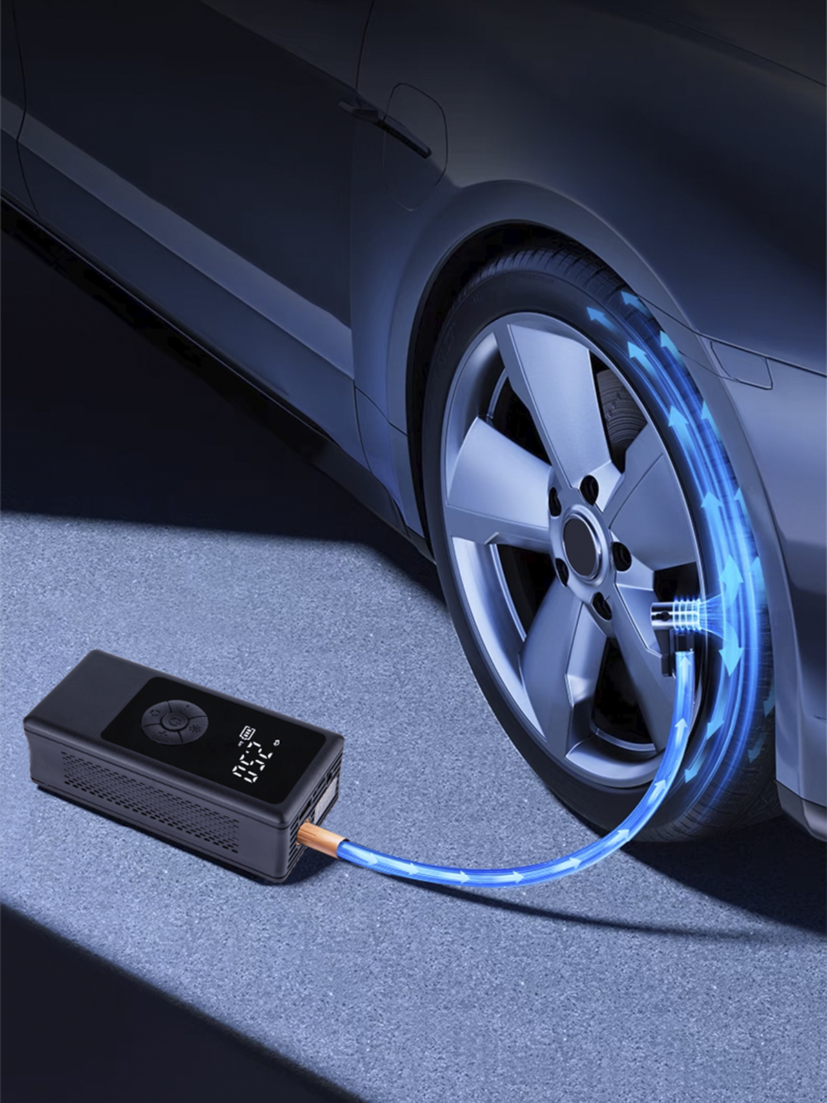 Auhma A6699 Kablosuz Dijital Araç Hava Kompresörü | 150 PSI | 4000mAh | 4 USB | LCD Ekranlı & LED Işıklı Şarjlı Şişirme Pompası