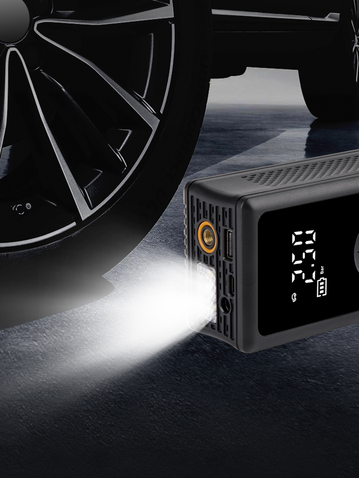 Auhma A6699 Kablosuz Dijital Araç Hava Kompresörü | 150 PSI | 4000mAh | 4 USB | LCD Ekranlı & LED Işıklı Şarjlı Şişirme Pompası