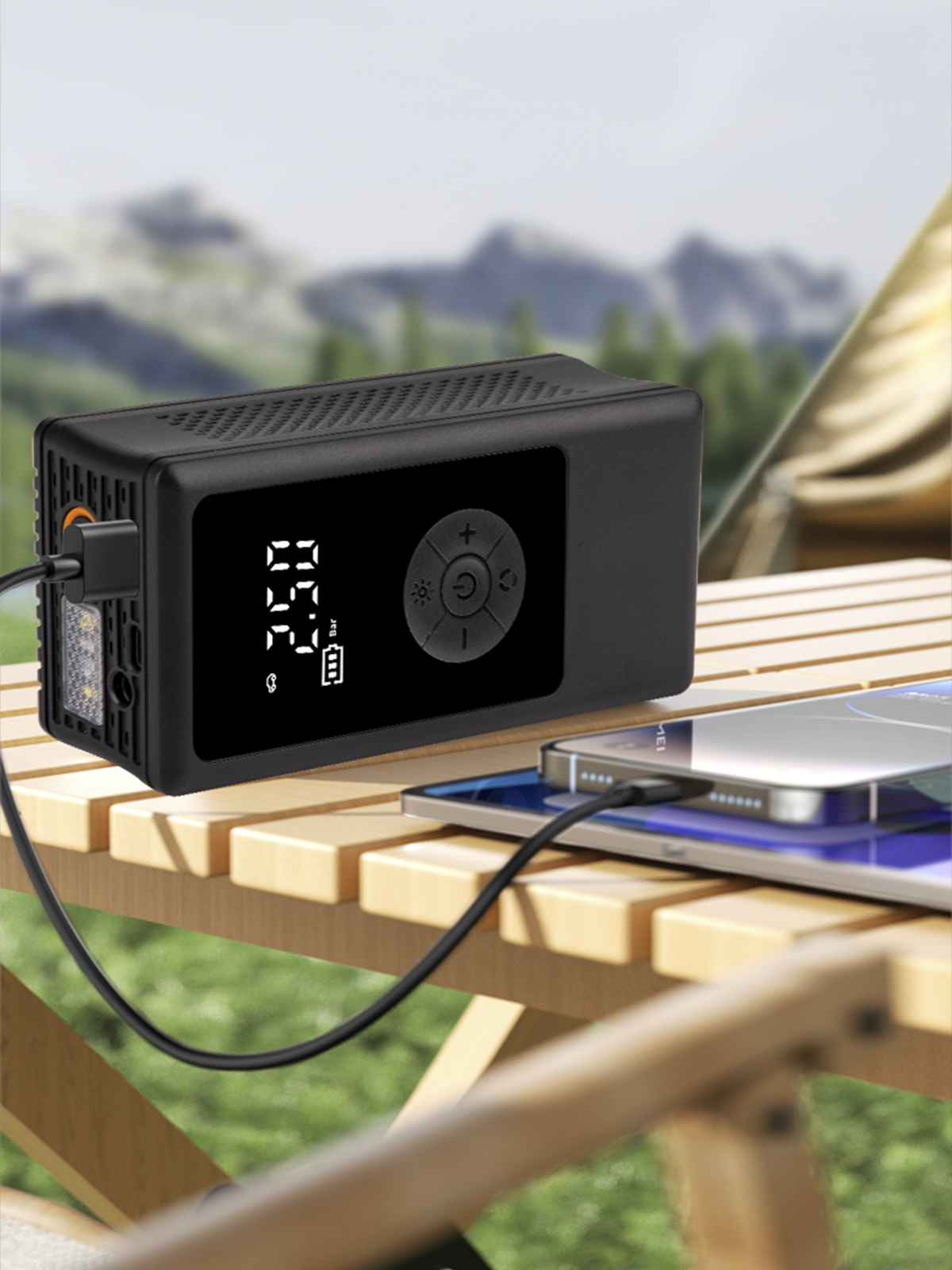 Auhma A6699 Kablosuz Dijital Araç Hava Kompresörü | 150 PSI | 4000mAh | 4 USB | LCD Ekranlı & LED Işıklı Şarjlı Şişirme Pompası