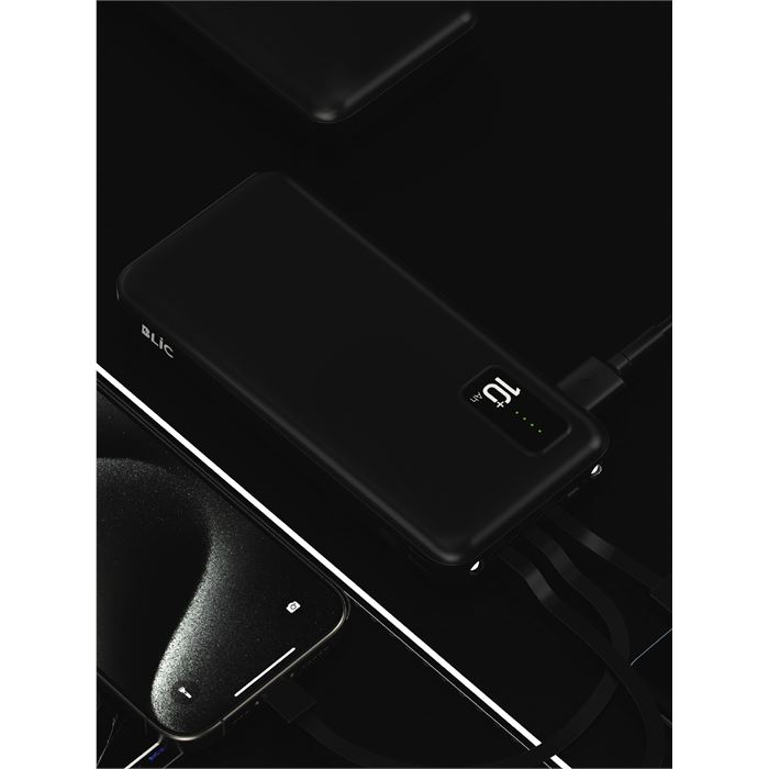 Blic BPB4 10.000mAh LED Işıklı Powerbank Siyah | 4 Cihaz Aynı Anda Şarj | Dahili 3in1 Kablo