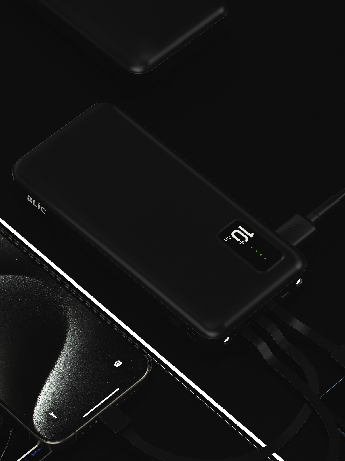 Blic BPB4 10.000mAh LED Işıklı Powerbank Siyah | 4 Cihaz Aynı Anda Şarj | Dahili 3in1 Kablo