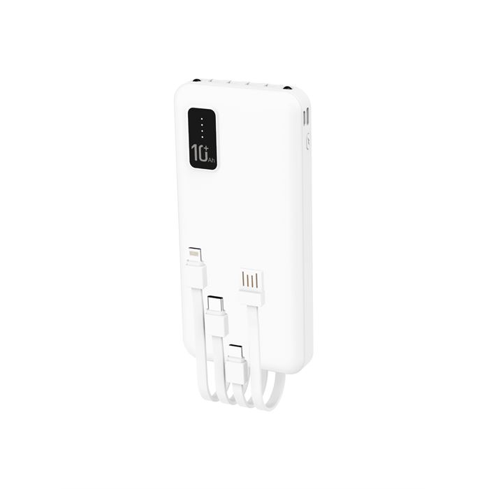 Blic BPB4 10.000mAh LED Işıklı Powerbank Beyaz | 4 Cihaz Aynı Anda Şarj | Dahili 3in1 Kablo