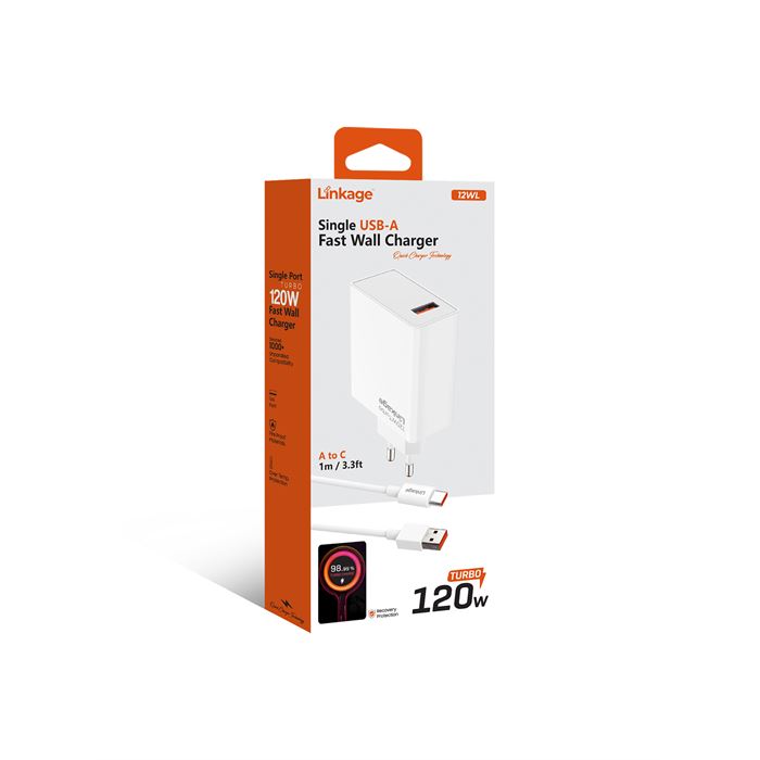 Linkage 12WL 120W Turbo Hızlı Şarj Adaptörü + 1m USB-A to Type-C Kablo | Tek Port | Ev & Seyahat Tipi
