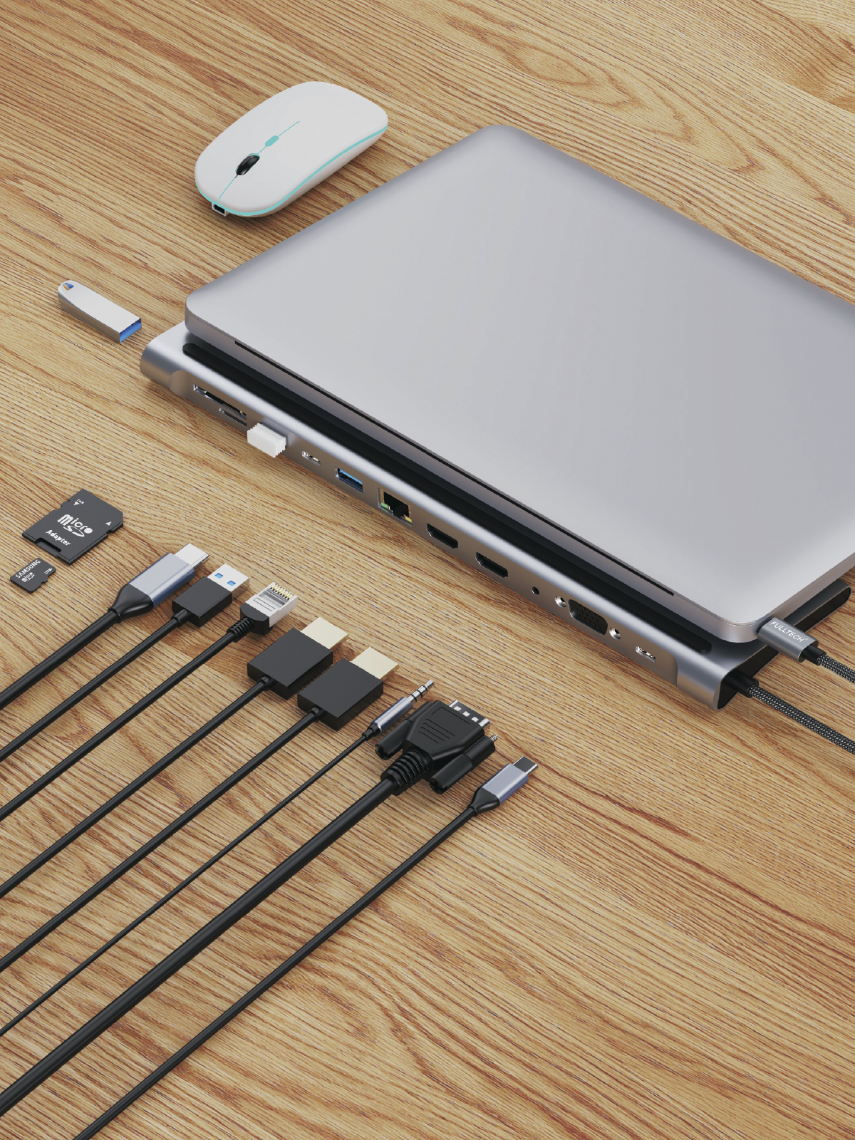 Fulltech FH18 12'si 1 Arada USB-C Çoklayıcı | 2x 4K HDMI, 100W PD, RJ45, 3x USB, Kart Girişi ve Ses Çıkışı