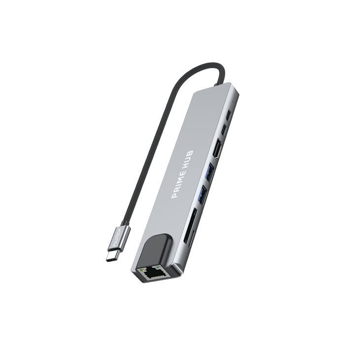 Fulltech FH21 8-in-1 USB-C Çoklayıcı | 4K HDMI, 100W PD, Gigabit Ethernet, SD/TF Kart Okuyucu, 2xUSB-C + 2xUSB 3.0 Çoklu Bağlantı Adaptörü