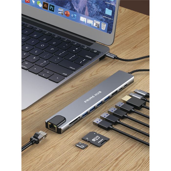 Fulltech FH22 10'u 1 Arada USB-C Çoklayıcı Adaptör | 100W PD Hızlı Şarj | 4K HDMI | Gigabit Ethernet | 10 Port