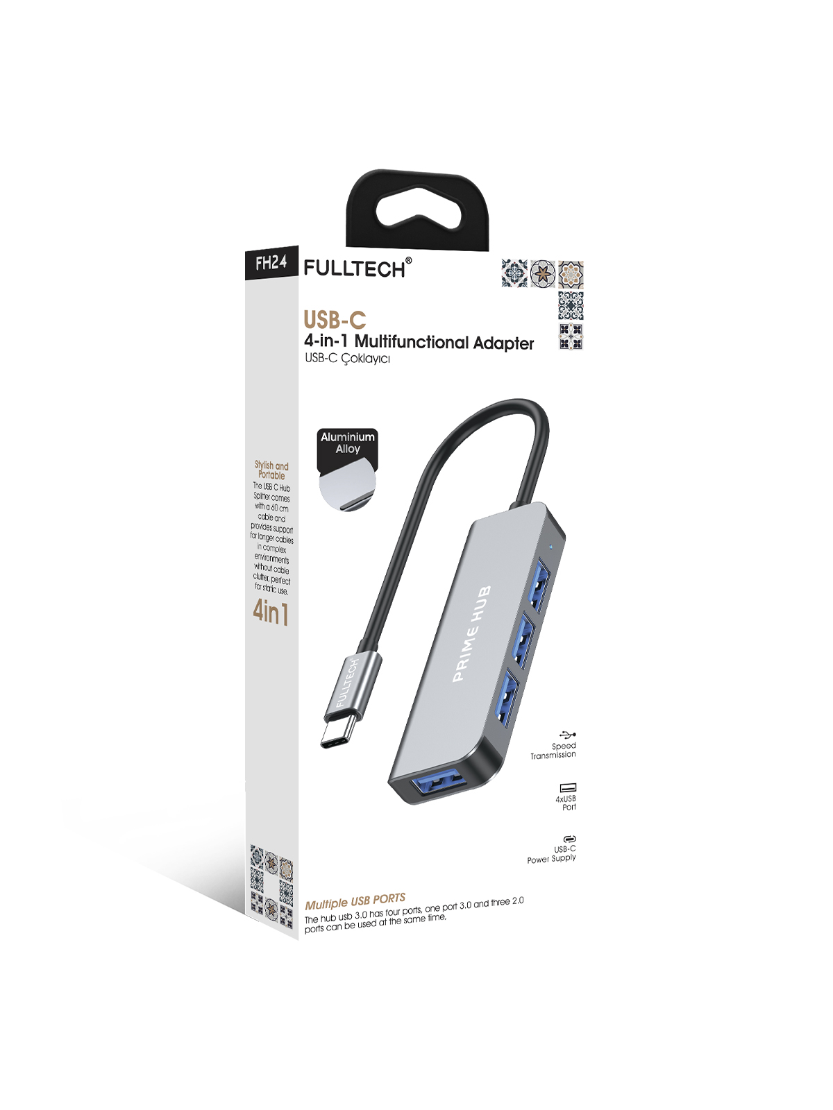 Fulltech FH24 USB-C 4'ü 1 Arada Çoklayıcı | 4xUSB Port | Akıllı Yonga | Hızlı ve Güvenli Bağlantı