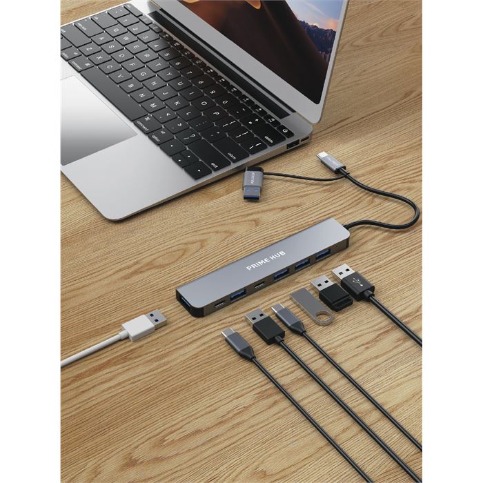 Fulltech FH28 7-in-2 USB-C+A Çoklayıcı | 5x USB Girişi + 2x USB-C | 5Gbps Hızlı Veri Aktarımı | Laptop & MacBook Uyumlu Çoklu Port Adaptör
